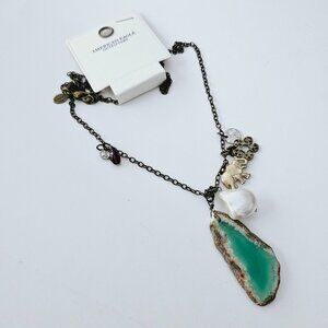AEO American Eagle Boho Faux Agate Pearl Luck Charms Long Necklace NWT